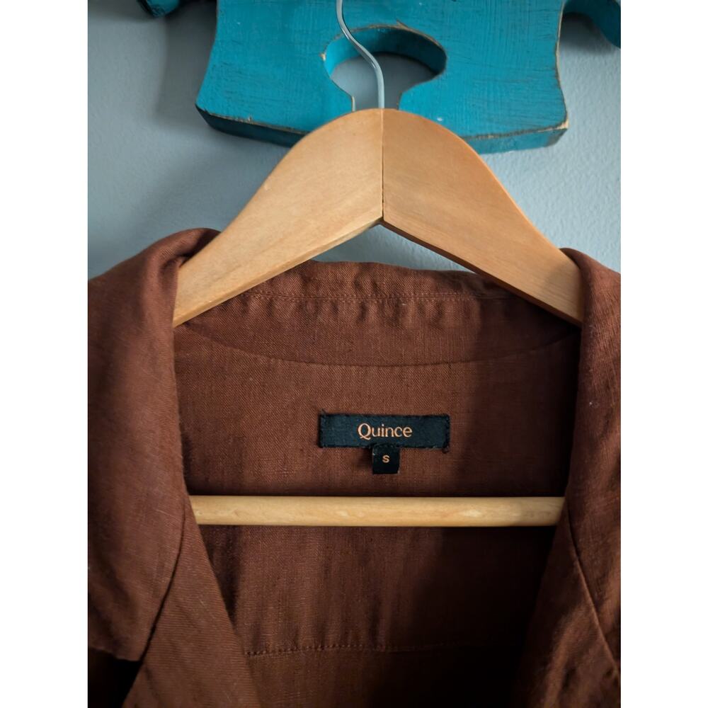 Quince 100% Linen Button Front Dress S Terracotta Rust Midi Pocket Notch Collar - Picture 15 of 16